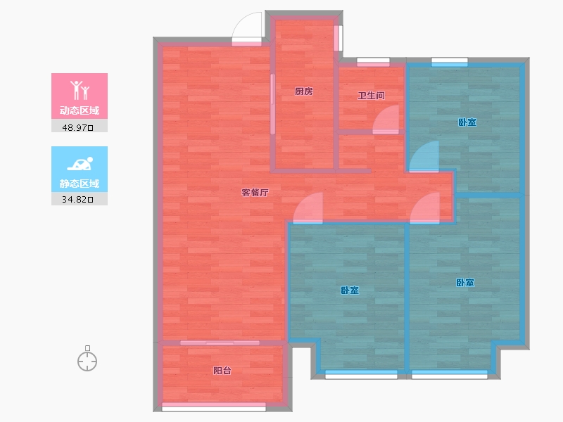 河南省-郑州市-鑫苑航美国际智慧城C2户型95m²-76.13-户型库-动静分区