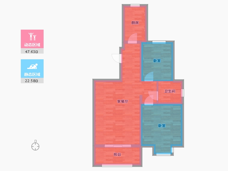 河南省-郑州市-鑫苑航美国际智慧城B2户型78m²-61.94-户型库-动静分区