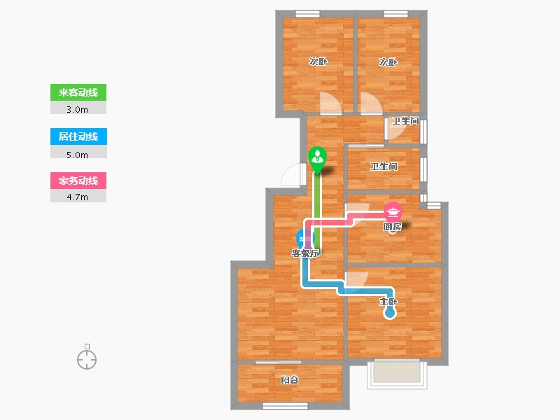 河南省-郑州市-鑫苑航美国际智慧城A2户型88m²-69.95-户型库-动静线