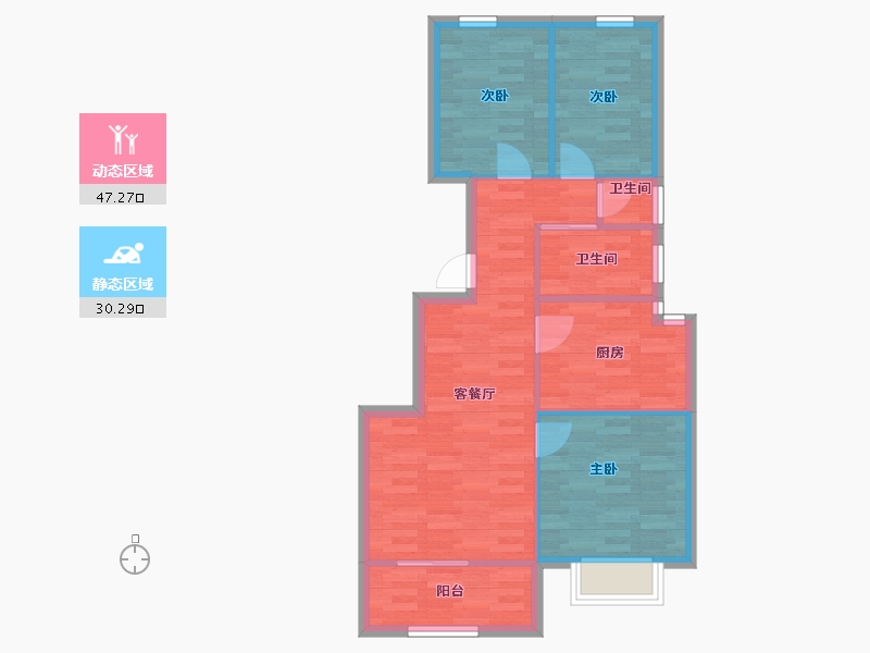 河南省-郑州市-鑫苑航美国际智慧城A2户型88m²-69.95-户型库-动静分区