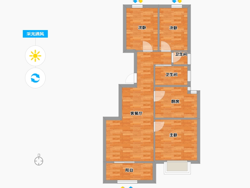 河南省-郑州市-鑫苑航美国际智慧城A2户型88m²-69.95-户型库-采光通风