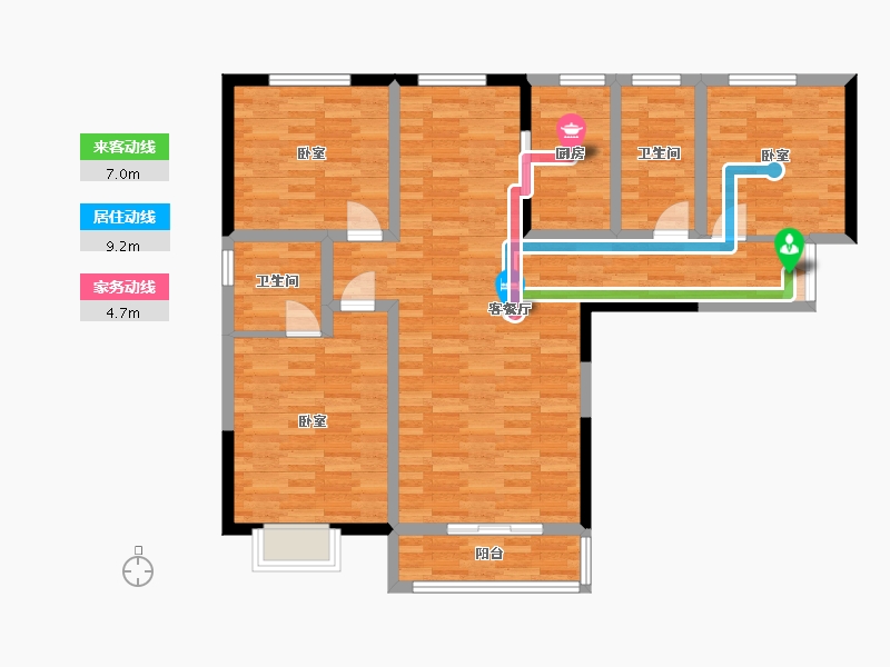 河南省-郑州市-威龙中心城9A户型130m²-104.55-户型库-动静线