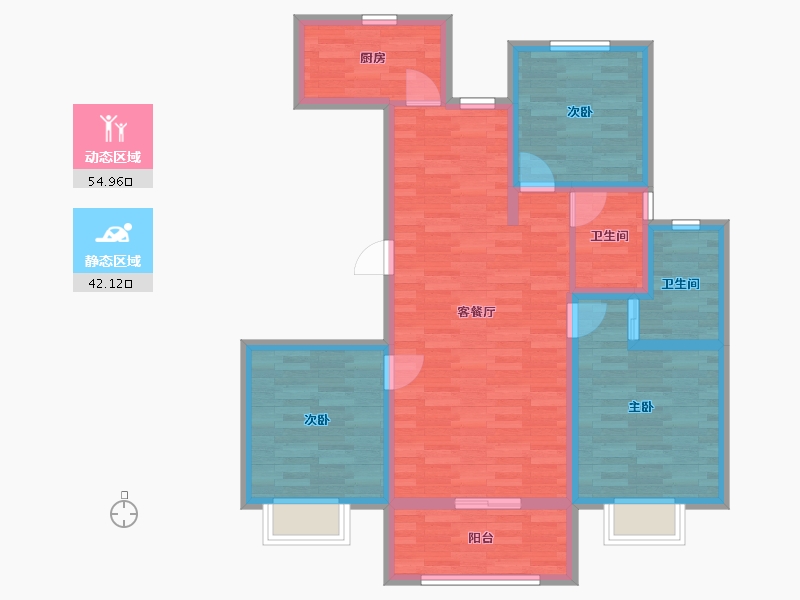 河南省-郑州市-鑫苑航美国际智慧城C-2户型108m²-86.00-户型库-动静分区