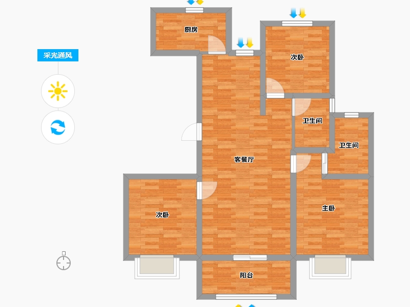 河南省-郑州市-鑫苑航美国际智慧城C-2户型108m²-86.00-户型库-采光通风