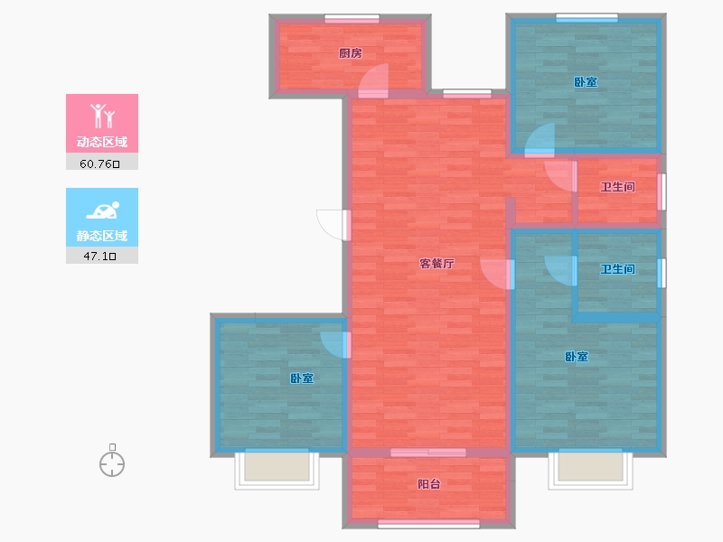 河南省-郑州市-鑫苑航美国际智慧城C-1户型120m²-96.03-户型库-动静分区