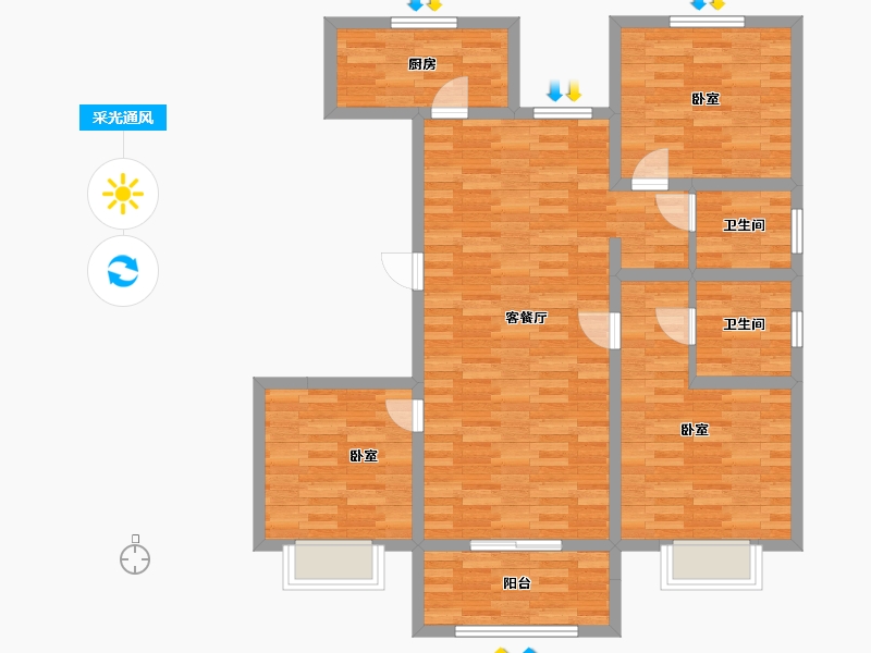 河南省-郑州市-鑫苑航美国际智慧城C-1户型120m²-96.03-户型库-采光通风