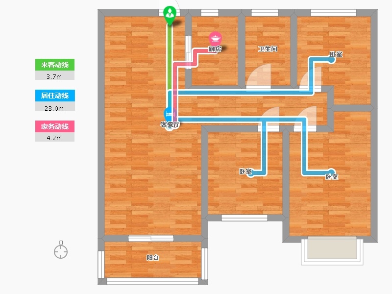 河南省-郑州市-威龙中心城10B户型99m²-78.96-户型库-动静线