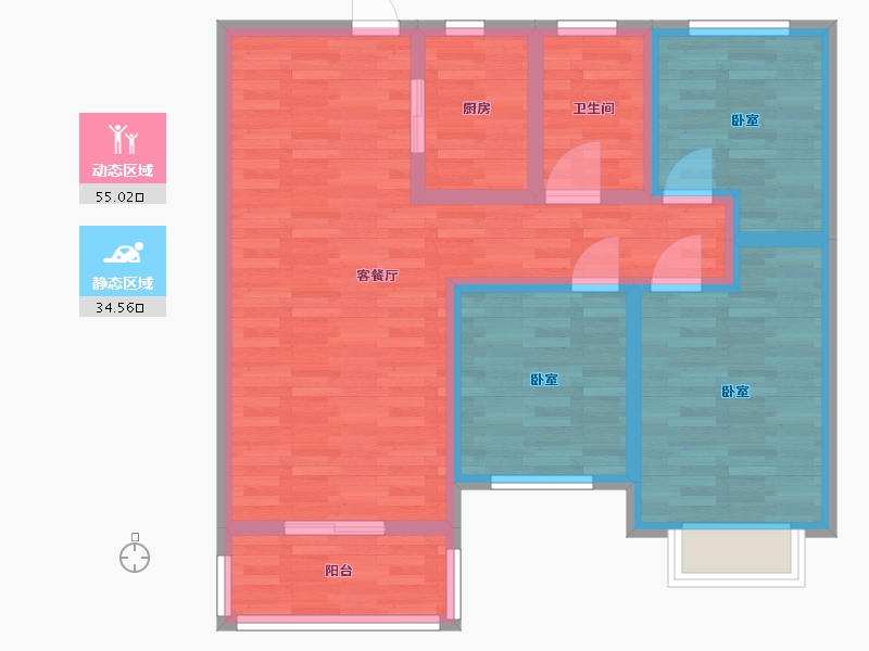 河南省-郑州市-威龙中心城10B户型99m²-78.96-户型库-动静分区