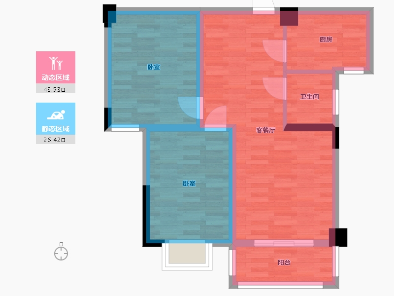 河南省-郑州市-安恒品邸3B户型77m²-61.85-户型库-动静分区