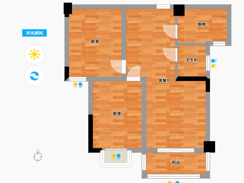 河南省-郑州市-安恒品邸3B户型77m²-61.85-户型库-采光通风