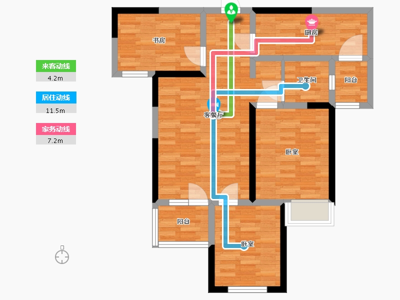 河南省-郑州市-康桥九溪郡G户型88m²-70.38-户型库-动静线