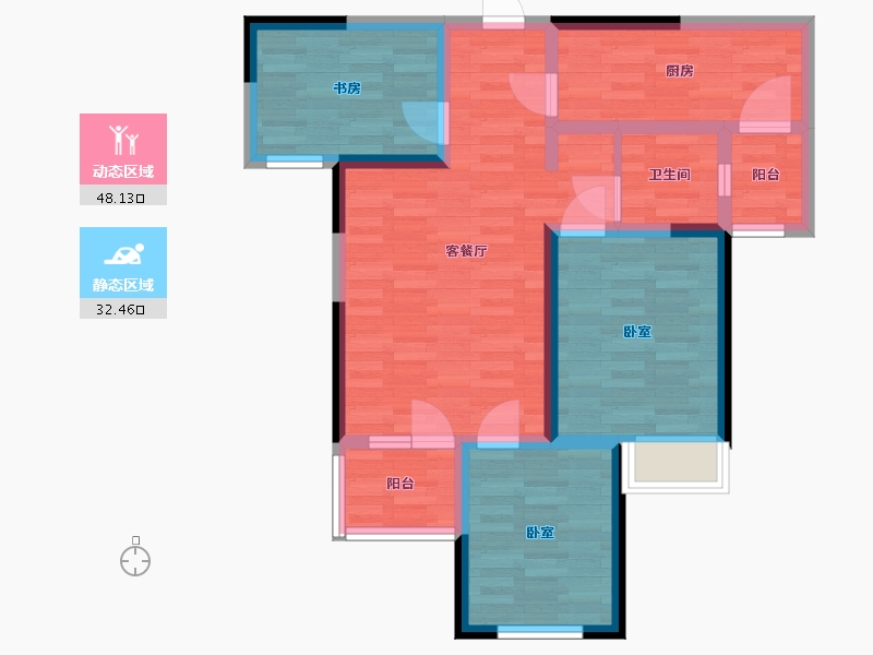 河南省-郑州市-康桥九溪郡G户型88m²-70.38-户型库-动静分区