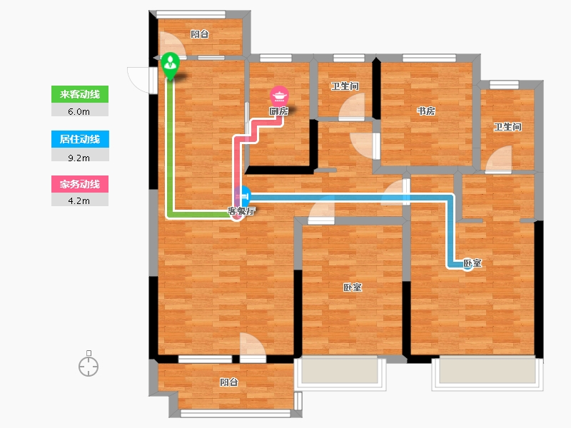 河南省-郑州市-远洋风景C户型124m²-99.28-户型库-动静线