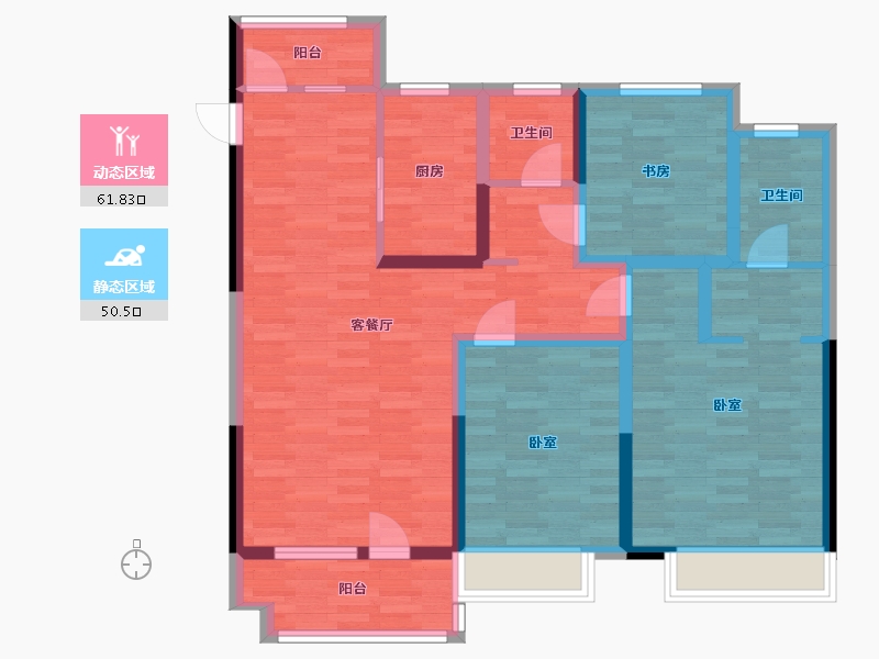 河南省-郑州市-远洋风景C户型124m²-99.28-户型库-动静分区