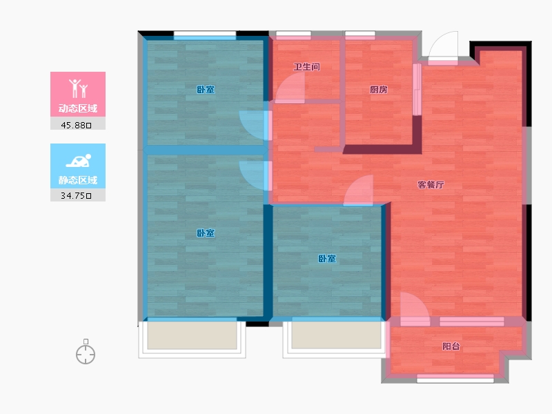 河南省-郑州市-远洋风景B1&B2户型89m²-71.22-户型库-动静分区