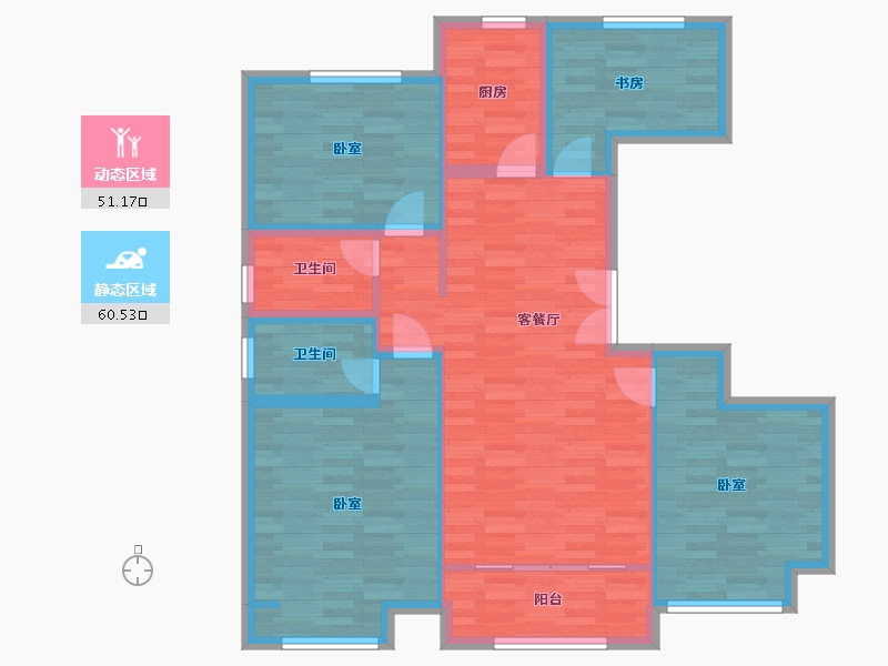 河南省-郑州市-浩创梧桐花语C3户型125m²-100.59-户型库-动静分区