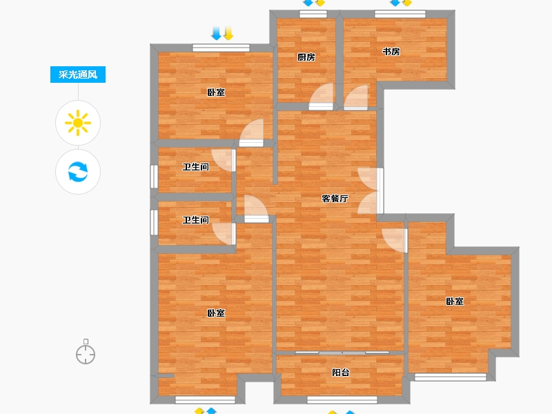 河南省-郑州市-浩创梧桐花语C3户型125m²-100.59-户型库-采光通风