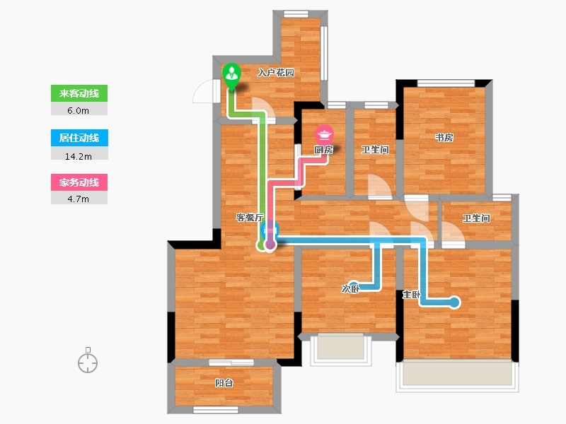 河南省-郑州市-浩创梧桐花语D户型105m²-84.01-户型库-动静线