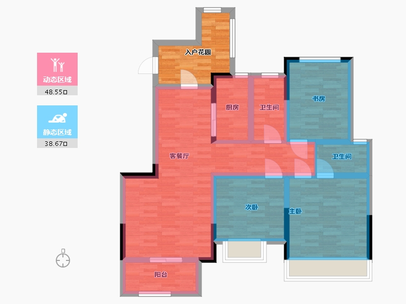 河南省-郑州市-浩创梧桐花语D户型105m²-84.01-户型库-动静分区