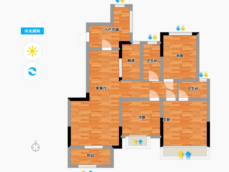 河南省-郑州市-浩创梧桐花语D户型105m²-84.01-户型库-采光通风