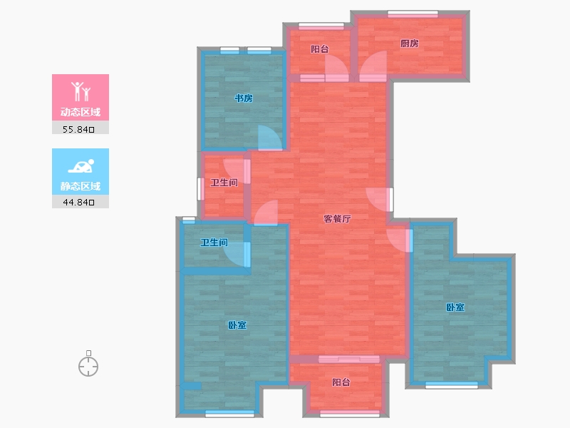 河南省-郑州市-浩创梧桐花语C户型113m²-89.22-户型库-动静分区