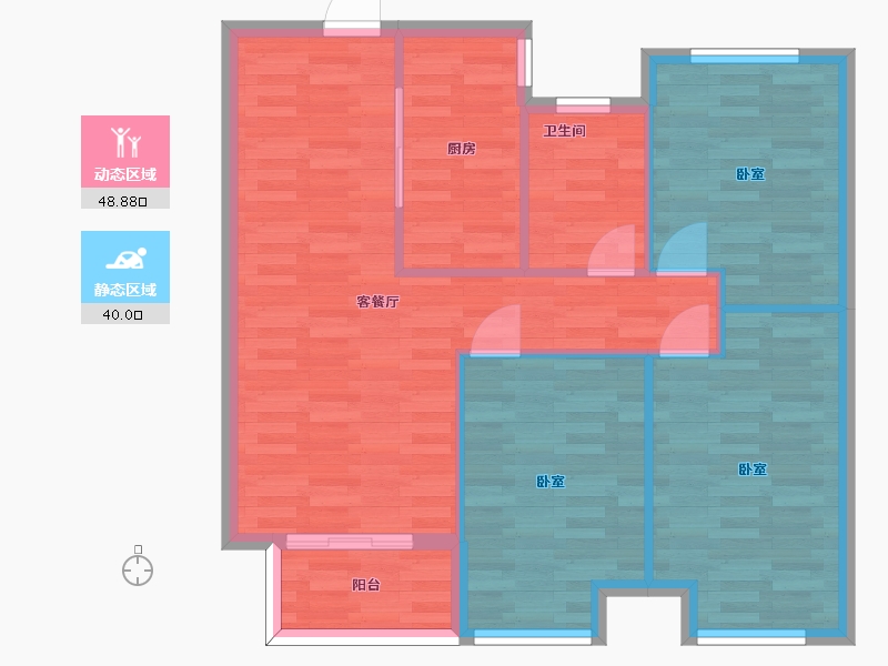 河南省-郑州市-浩创梧桐花语02&03户型100m²-80.91-户型库-动静分区