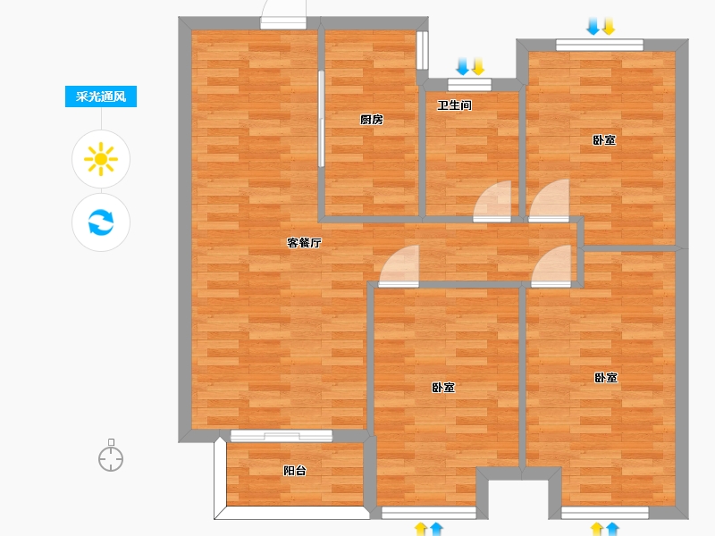 河南省-郑州市-浩创梧桐花语02&03户型100m²-80.91-户型库-采光通风