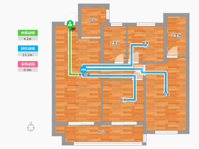 河南省-郑州市-浩创梧桐溪水湾C2户型95m²-77.16-户型库-动静线