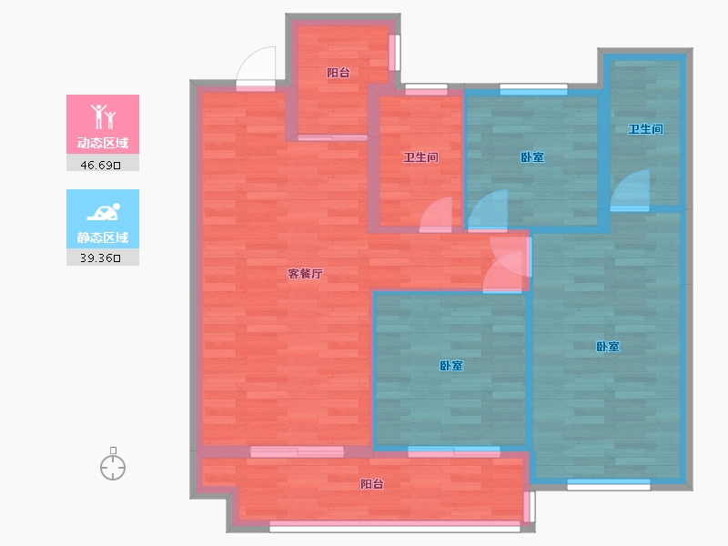 河南省-郑州市-浩创梧桐溪水湾C2户型95m²-77.16-户型库-动静分区