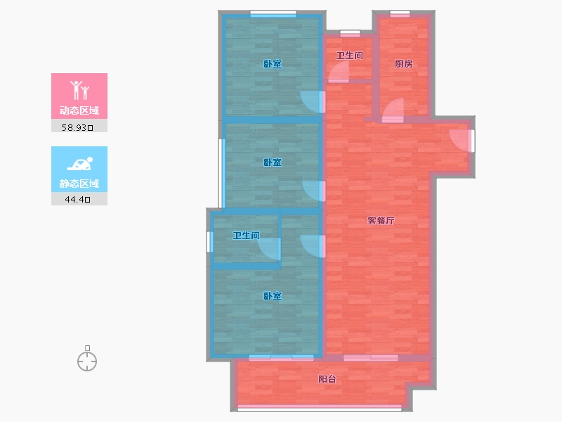 河南省-郑州市-浩创梧桐溪水湾B1户型115m²-91.90-户型库-动静分区