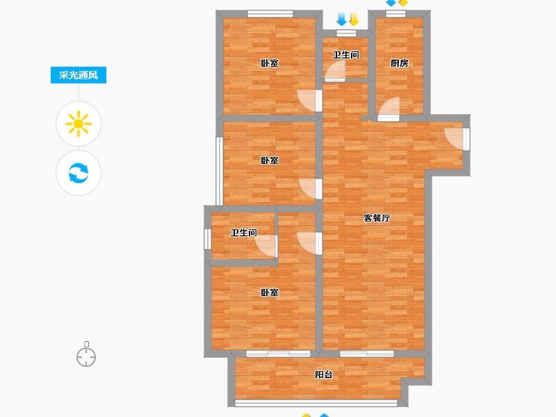 河南省-郑州市-浩创梧桐溪水湾B1户型115m²-91.90-户型库-采光通风