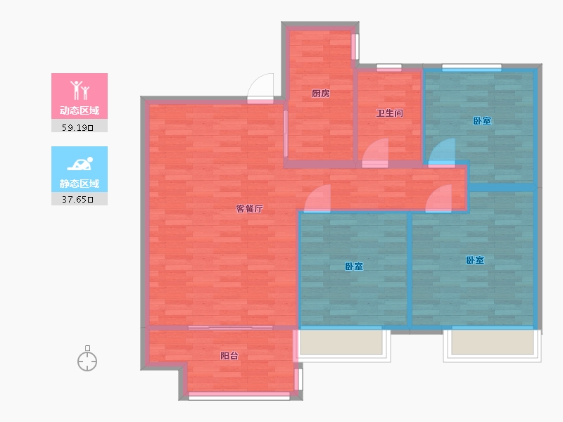 河南省-郑州市-金科御府御境户型110m²-88.04-户型库-动静分区