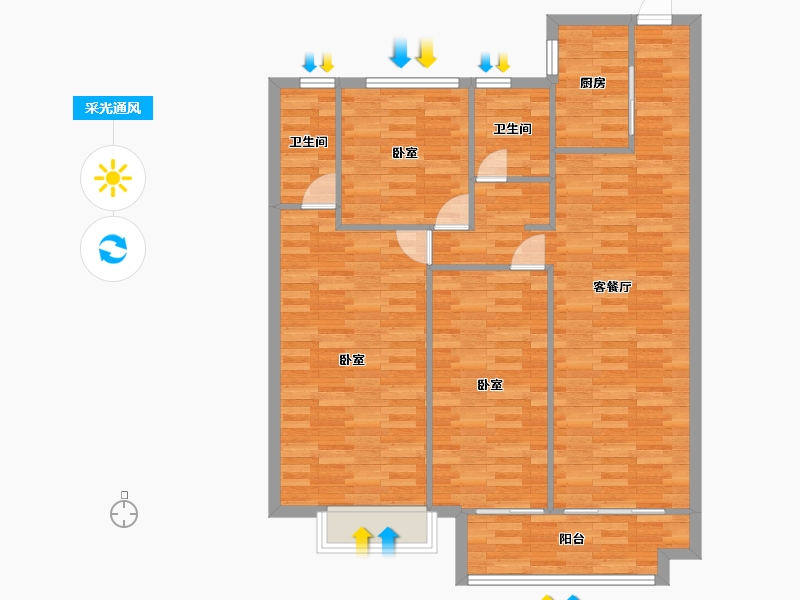 河南省-郑州市-金科御府御澜户型122m²-98.85-户型库-采光通风