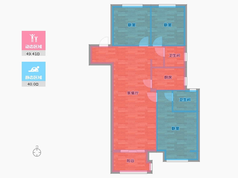 河南省-郑州市-郑州孔雀城C户型101m²-80.95-户型库-动静分区