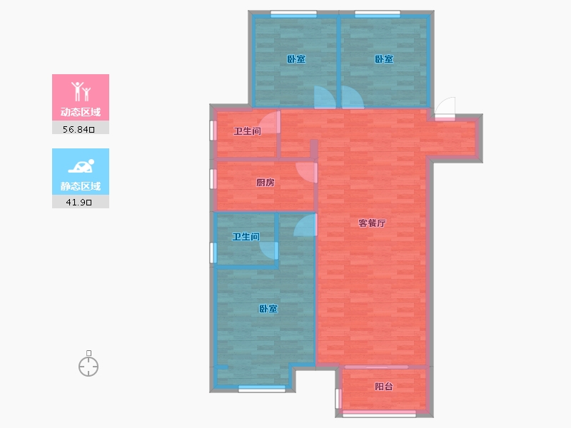 河南省-郑州市-郑州孔雀城D1户型113m²-90.05-户型库-动静分区