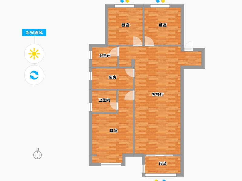 河南省-郑州市-郑州孔雀城D1户型113m²-90.05-户型库-采光通风