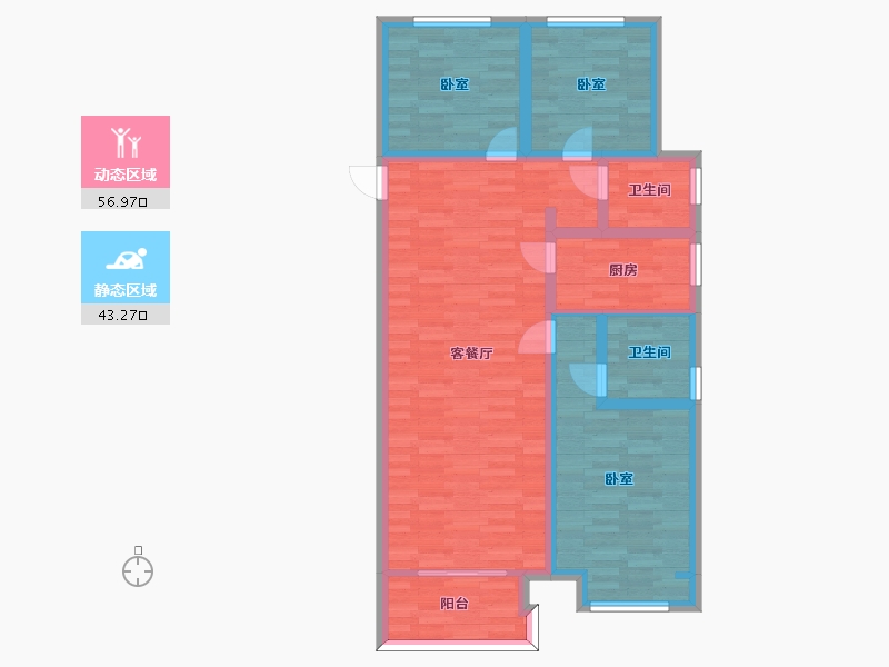 河南省-郑州市-郑州孔雀城D2户型111m²-89.20-户型库-动静分区