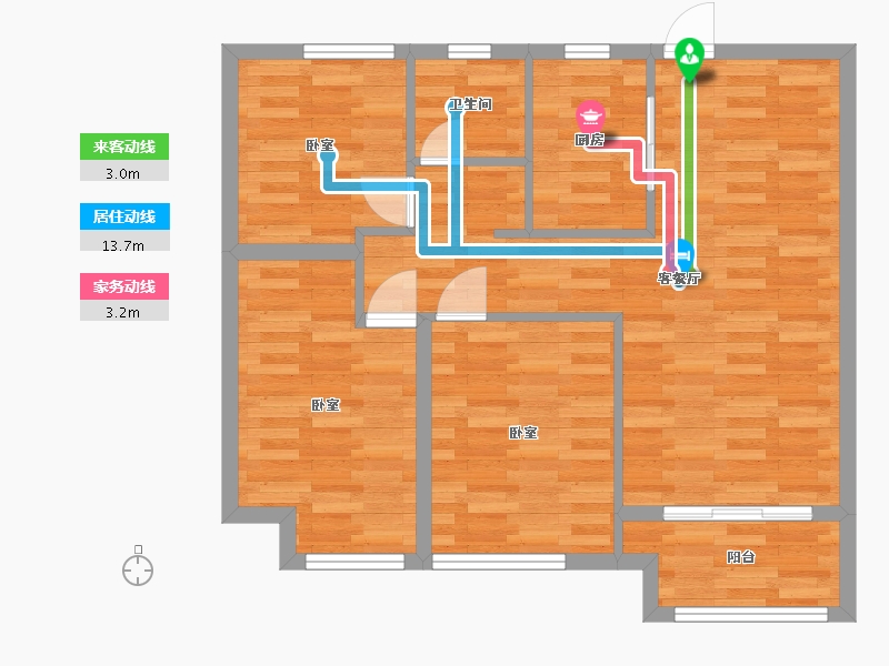 河南省-郑州市-郑州孔雀城2号楼B户型89m²-71.35-户型库-动静线