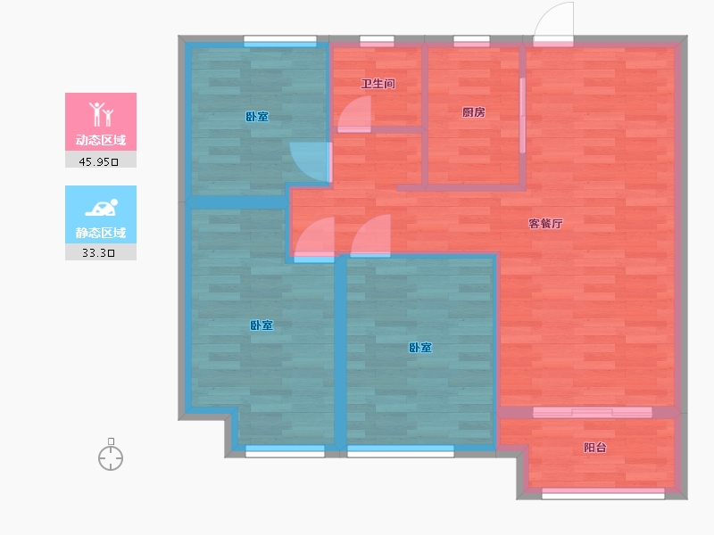 河南省-郑州市-郑州孔雀城2号楼B户型89m²-71.35-户型库-动静分区