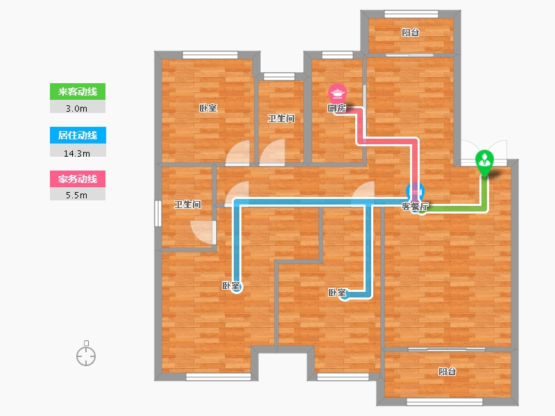 河南省-郑州市-正弘新城A户型137m²-109.48-户型库-动静线