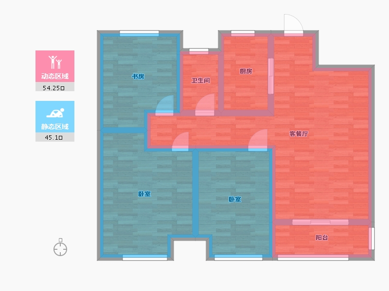 河南省-郑州市-正弘新城B1户型110m²-87.99-户型库-动静分区