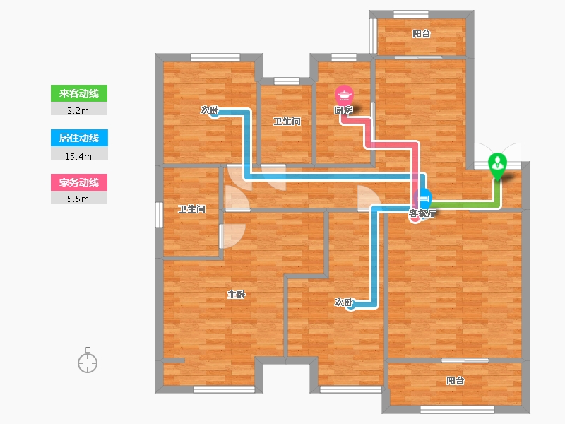 河南省-郑州市-正弘新城高层A户型137m²-110.38-户型库-动静线