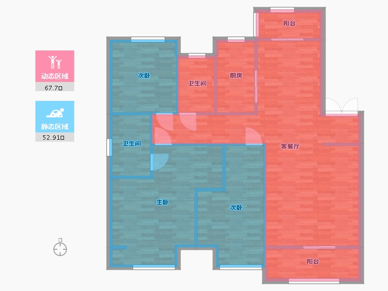 河南省-郑州市-正弘新城高层A户型137m²-110.38-户型库-动静分区