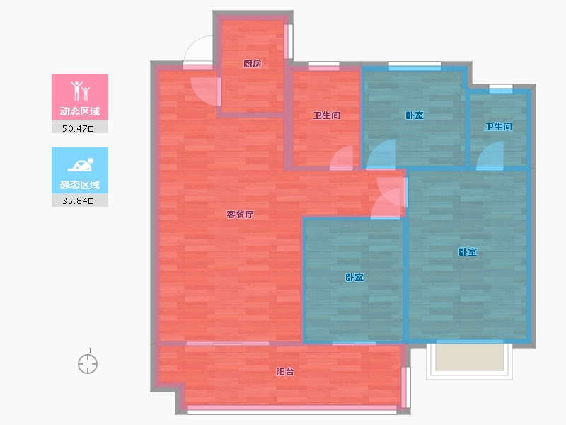 河南省-郑州市-泰美嘉爱尚里C2户型98m²-78.34-户型库-动静分区