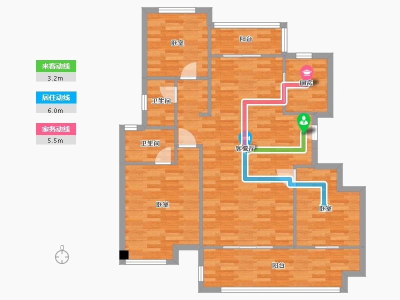 河南省-郑州市-泰美嘉爱尚里A1户型115m²-93.24-户型库-动静线