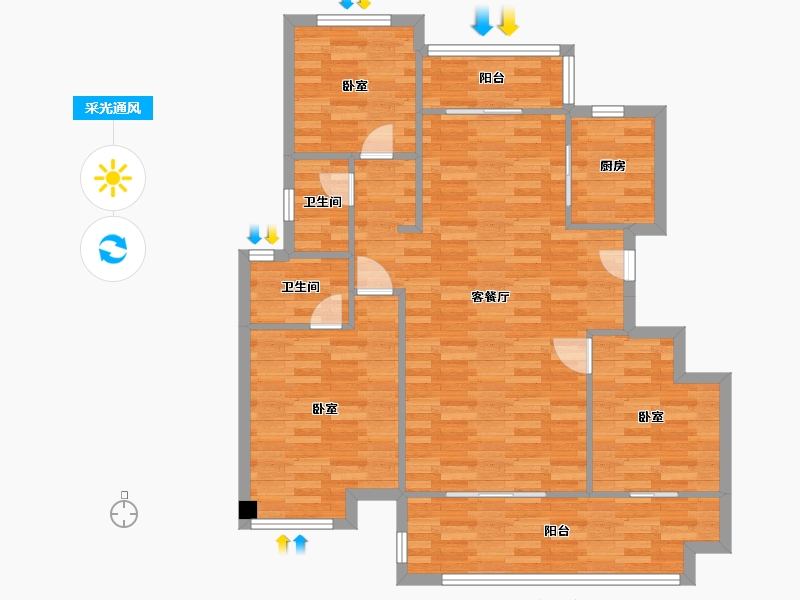 河南省-郑州市-泰美嘉爱尚里A1户型115m²-93.24-户型库-采光通风