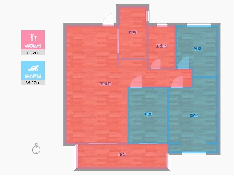 河南省-郑州市-龙吟世家3E户型111m²-90.27-户型库-动静分区