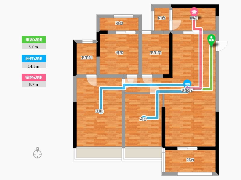 河南省-郑州市-龙吟世家3A户型128m²-102.01-户型库-动静线