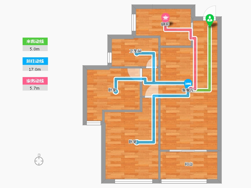 河南省-郑州市-美盛中华城A户型78m²-62.78-户型库-动静线