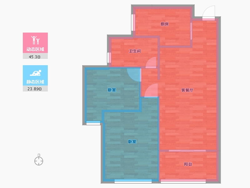 河南省-郑州市-美盛中华城A户型78m²-62.78-户型库-动静分区